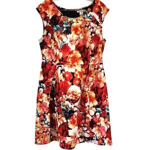 Liz Claiborne Floral Multicolored Fit & Flare Retro Style Pleated Dress Plus 14